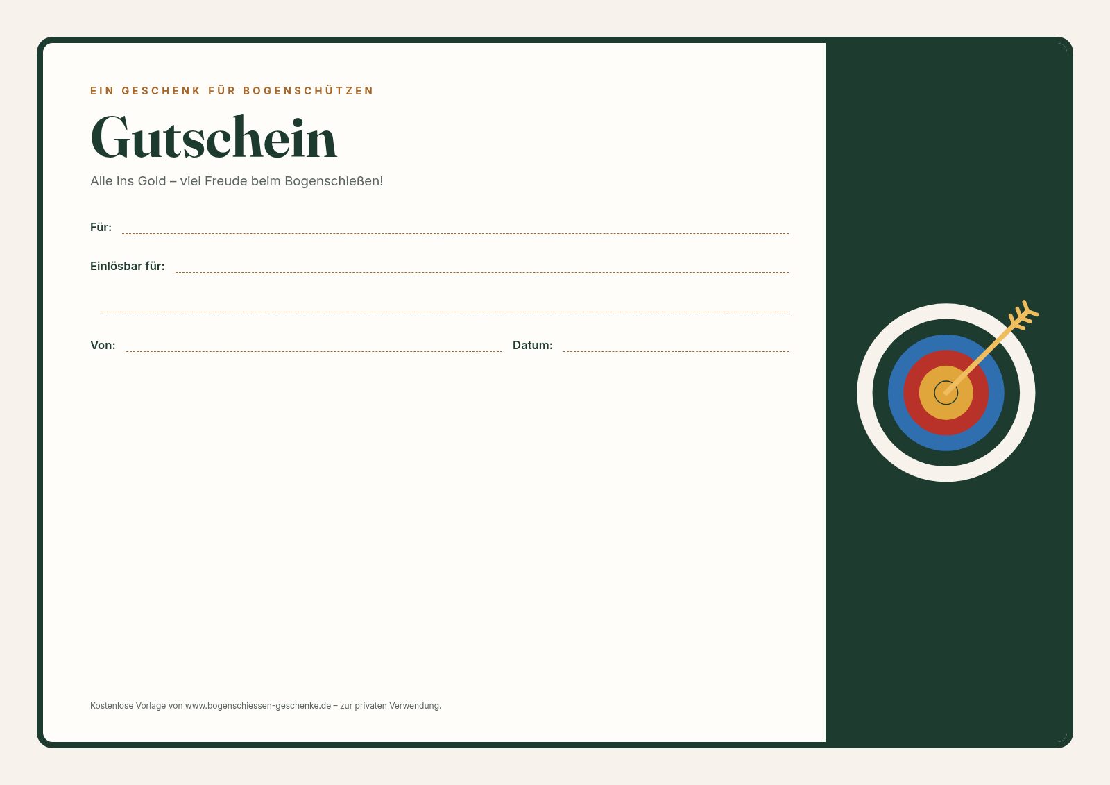 Gutschein-Vorlage mit Zielscheibe zum Ausdrucken und Ausfüllen